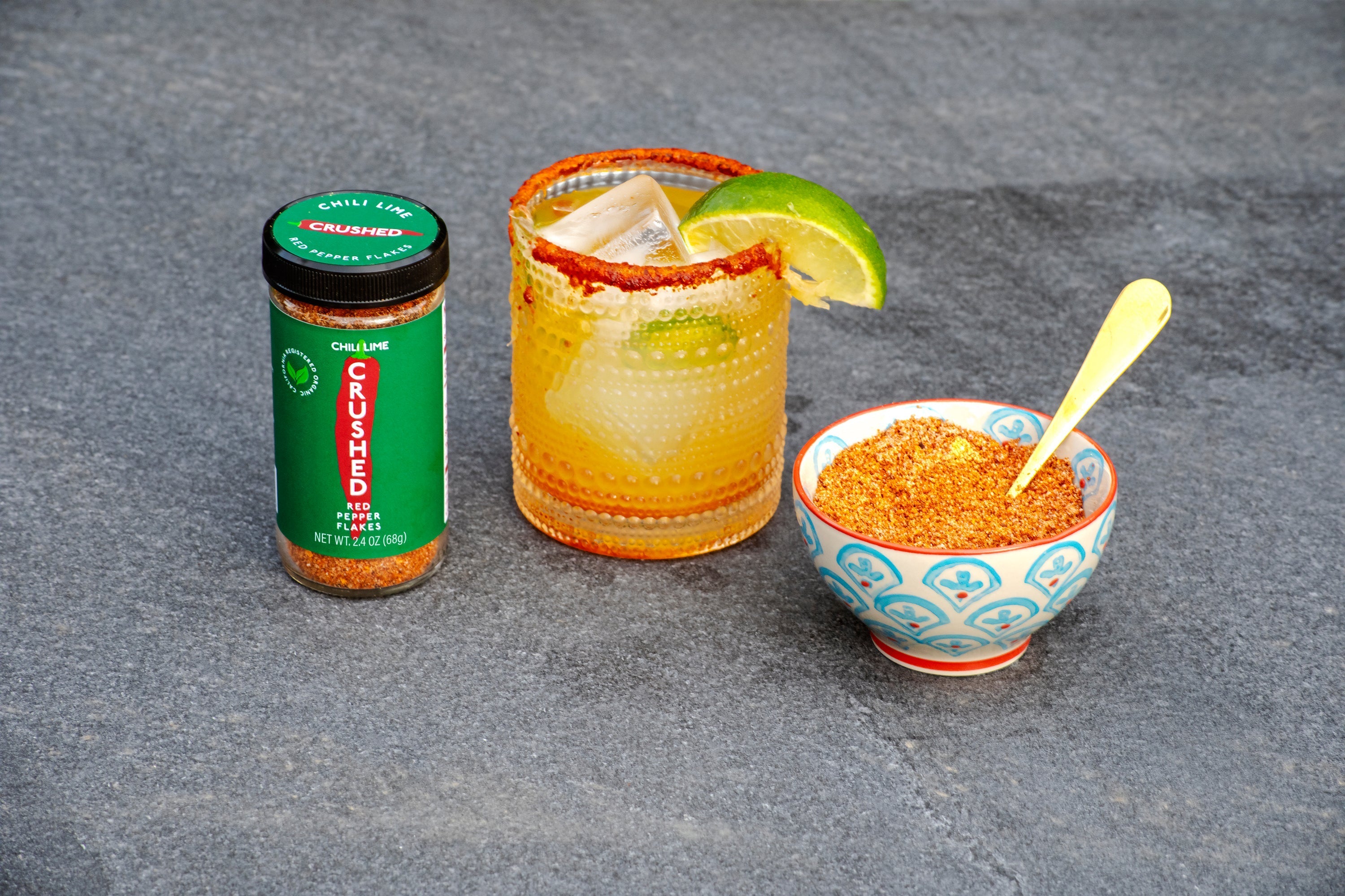 Margarita cocktail with Chili Lime Crushed Red Pepper Flakes