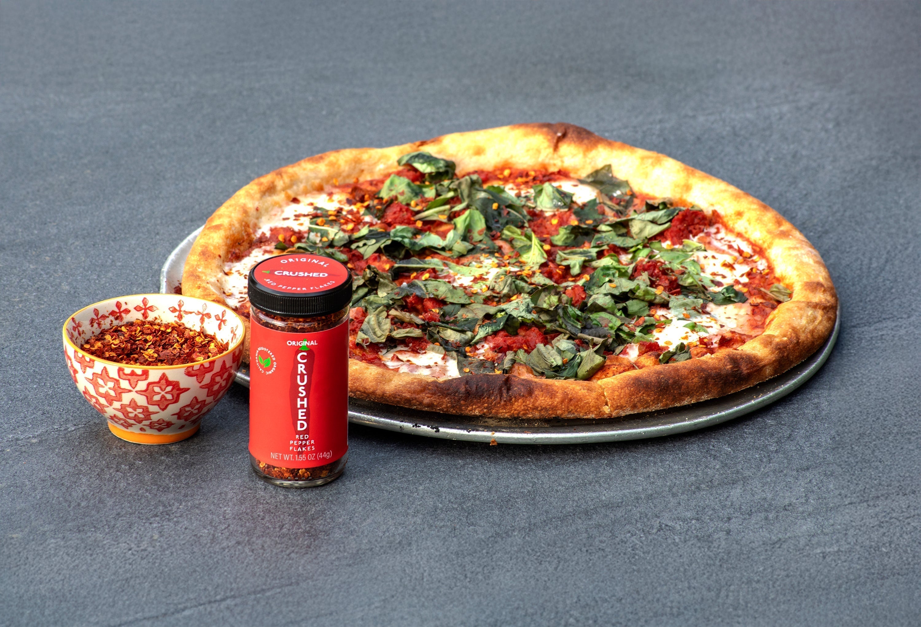 Margarita Pizza with Original Crushed Red Pepper Flakes