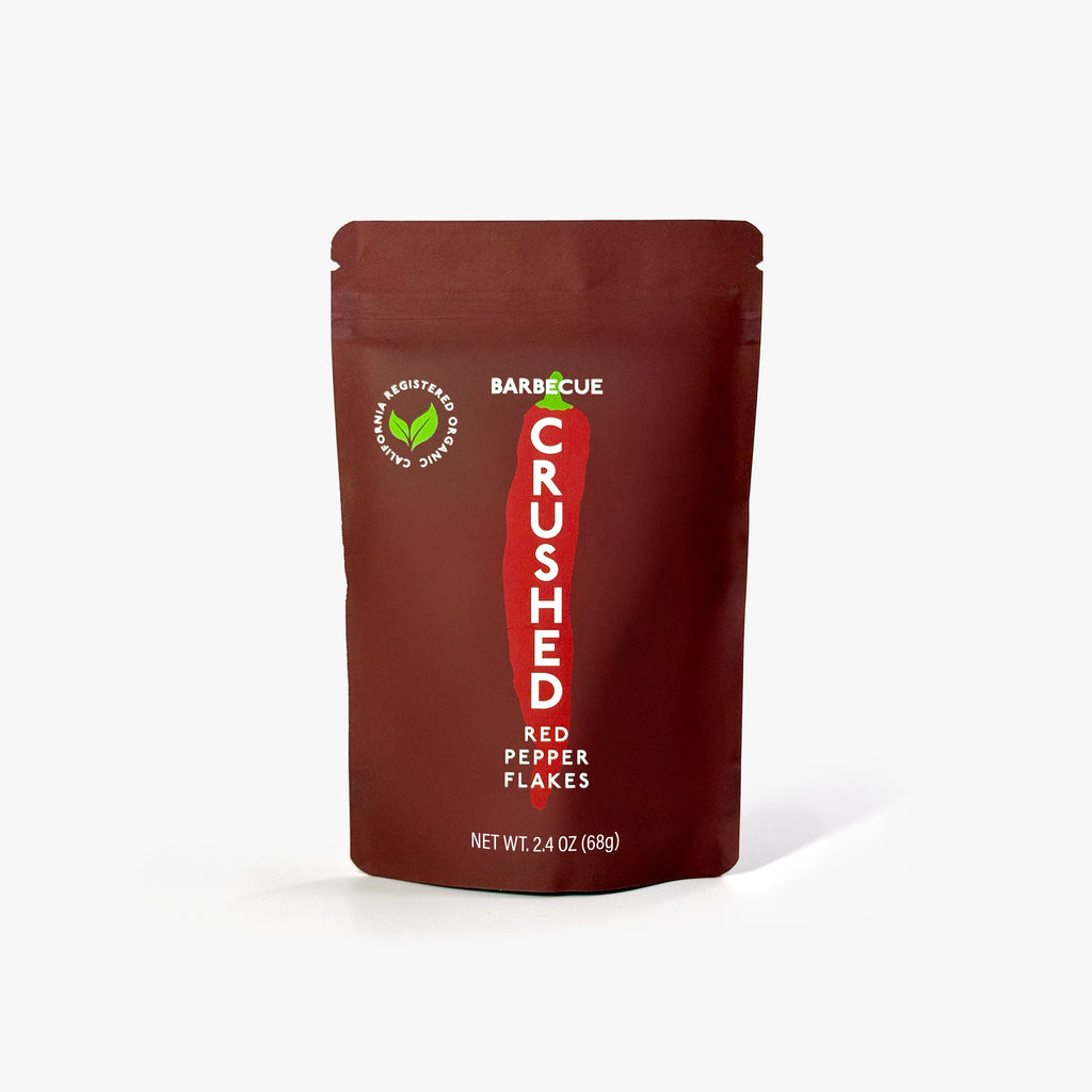 Refill Pouch of  Barbecue crushed red pepper flakes on a white background