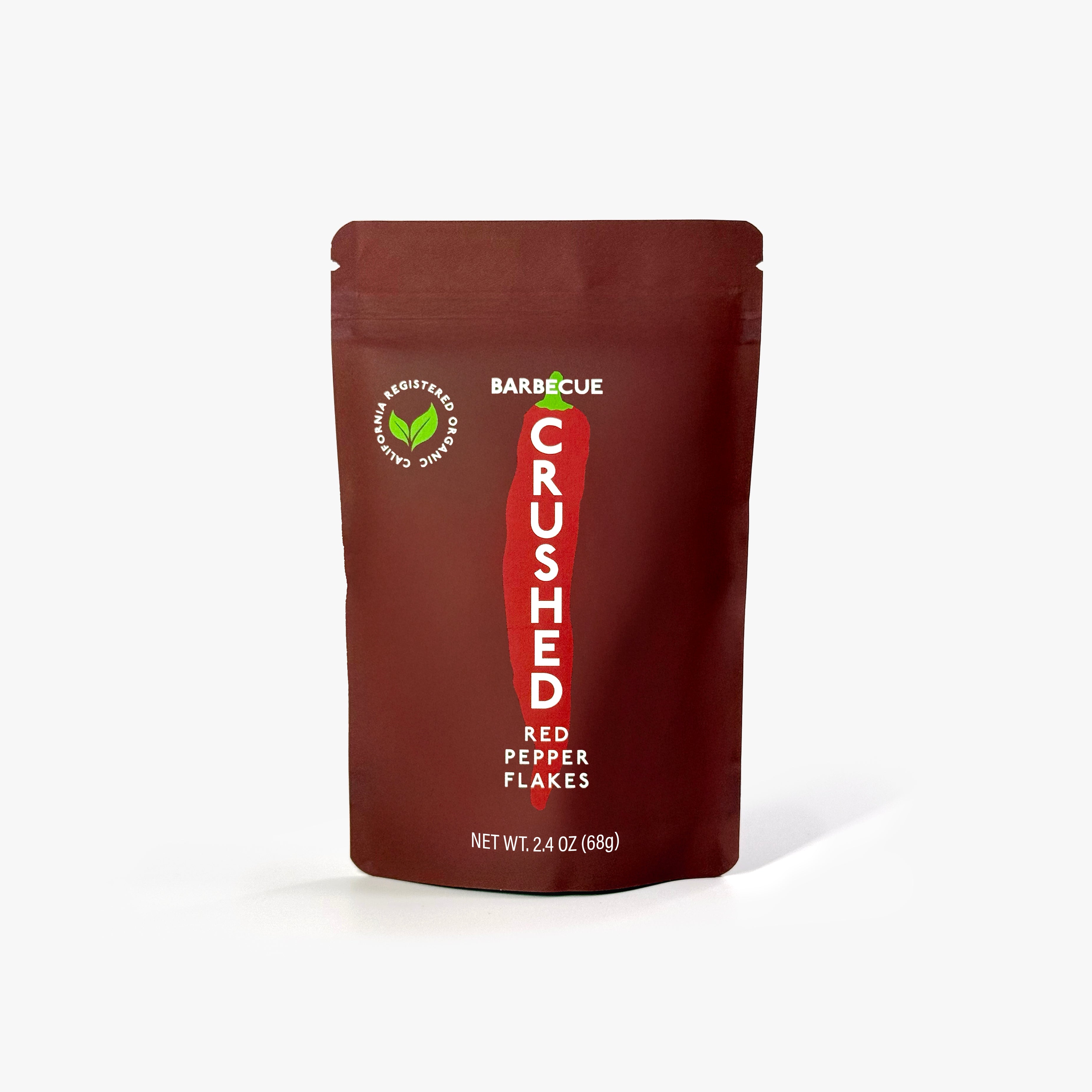 Refill Pouch of  Barbecue crushed red pepper flakes on a white background